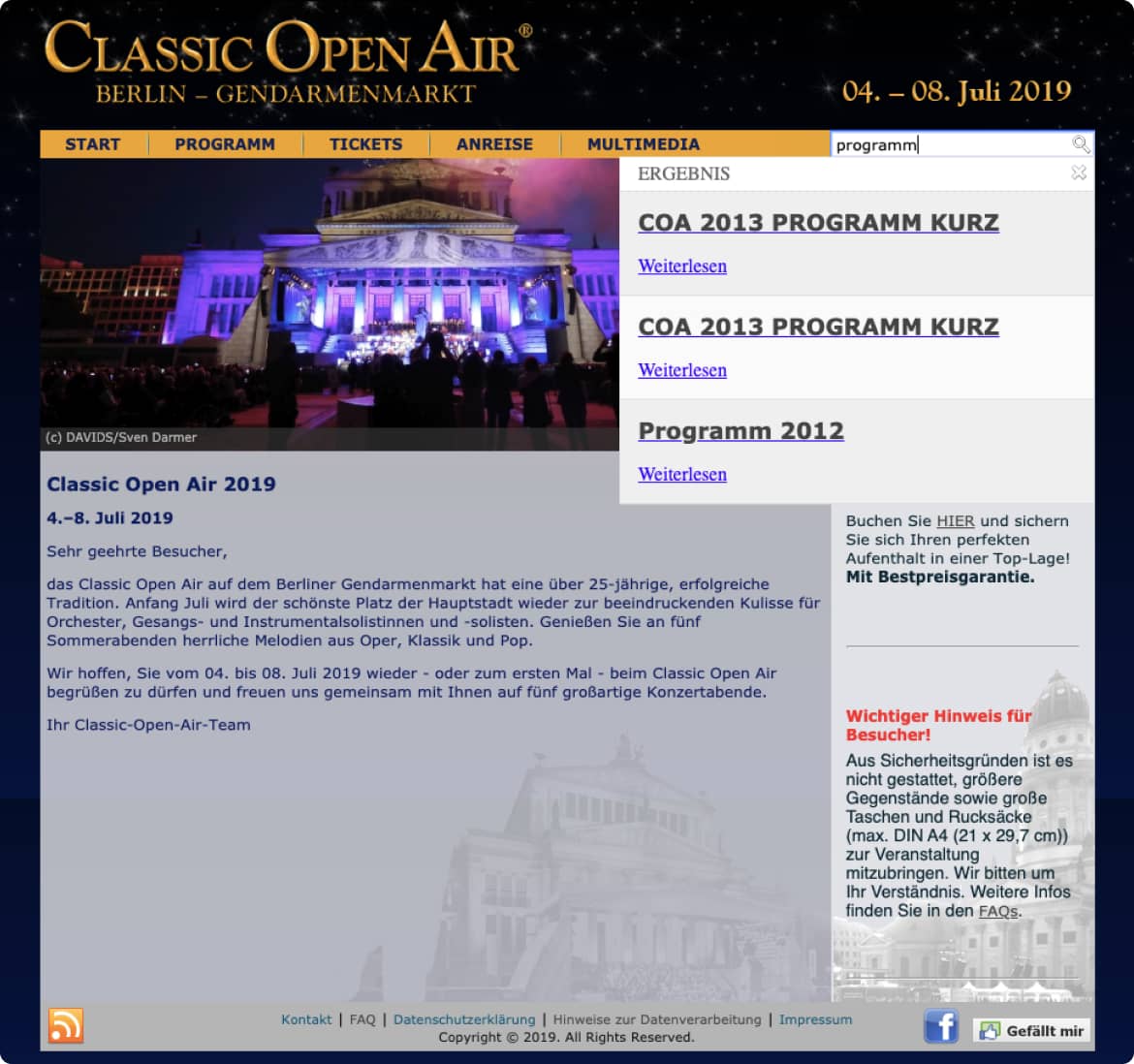 screenshot of the old website