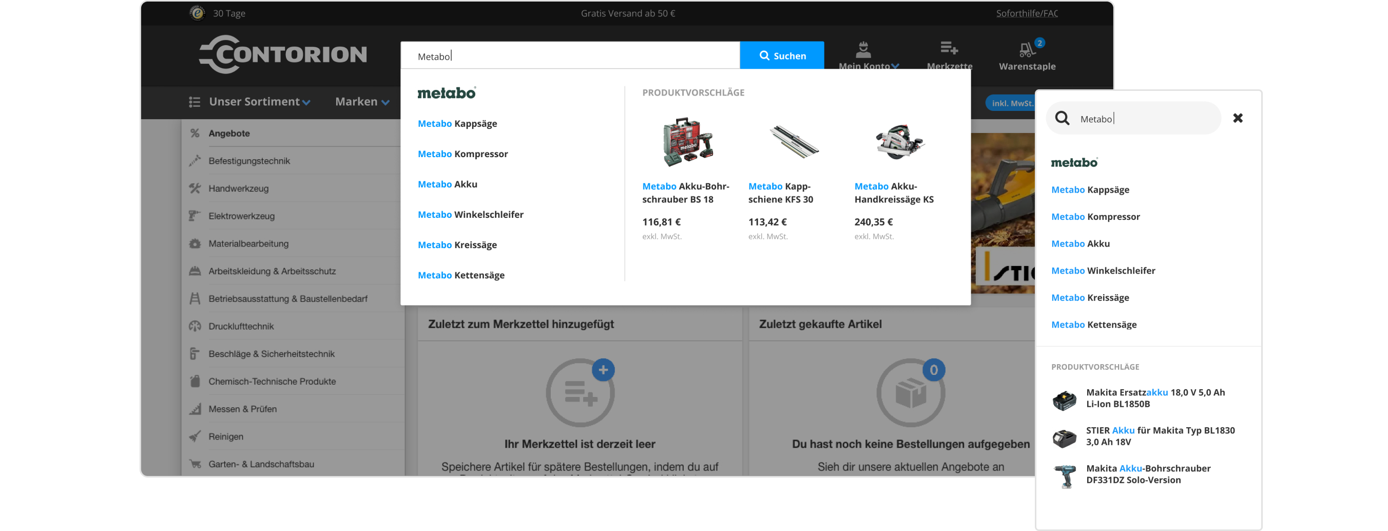 preview of the redesigned Contorion search flyout